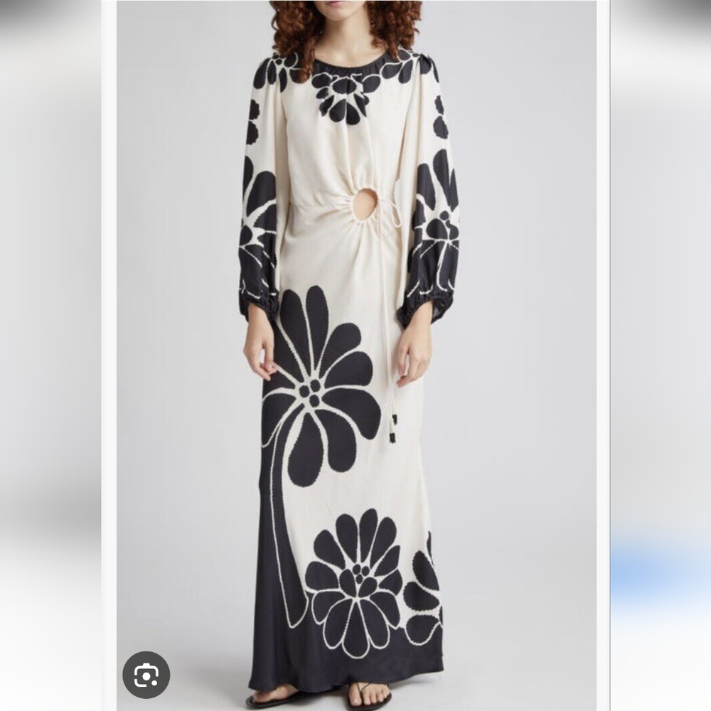 FARM Rio Palermo Cutout Long Sleeve Maxi Dress in Black/Off-White M Retro NWT - Picture 15 of 15